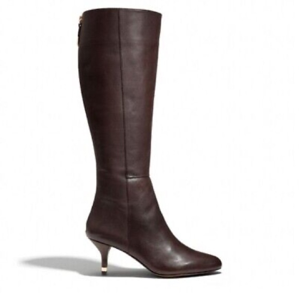 Coach Fayth Semi Matte Calf Leather Boot Chestnut Brown Size 6